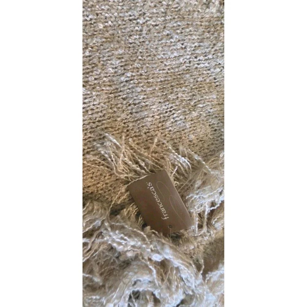 NWT Francesca's Cream Marled Knit Fringe Scarf Shawl Wrap Boho Oversized